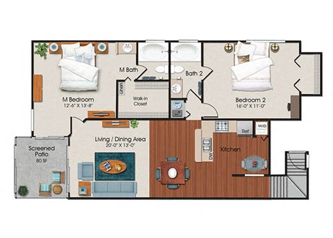 2 Bedrooms and 2 Bathrooms Floor Plans C at Water's Edge Apartments, Sunrise, Florida